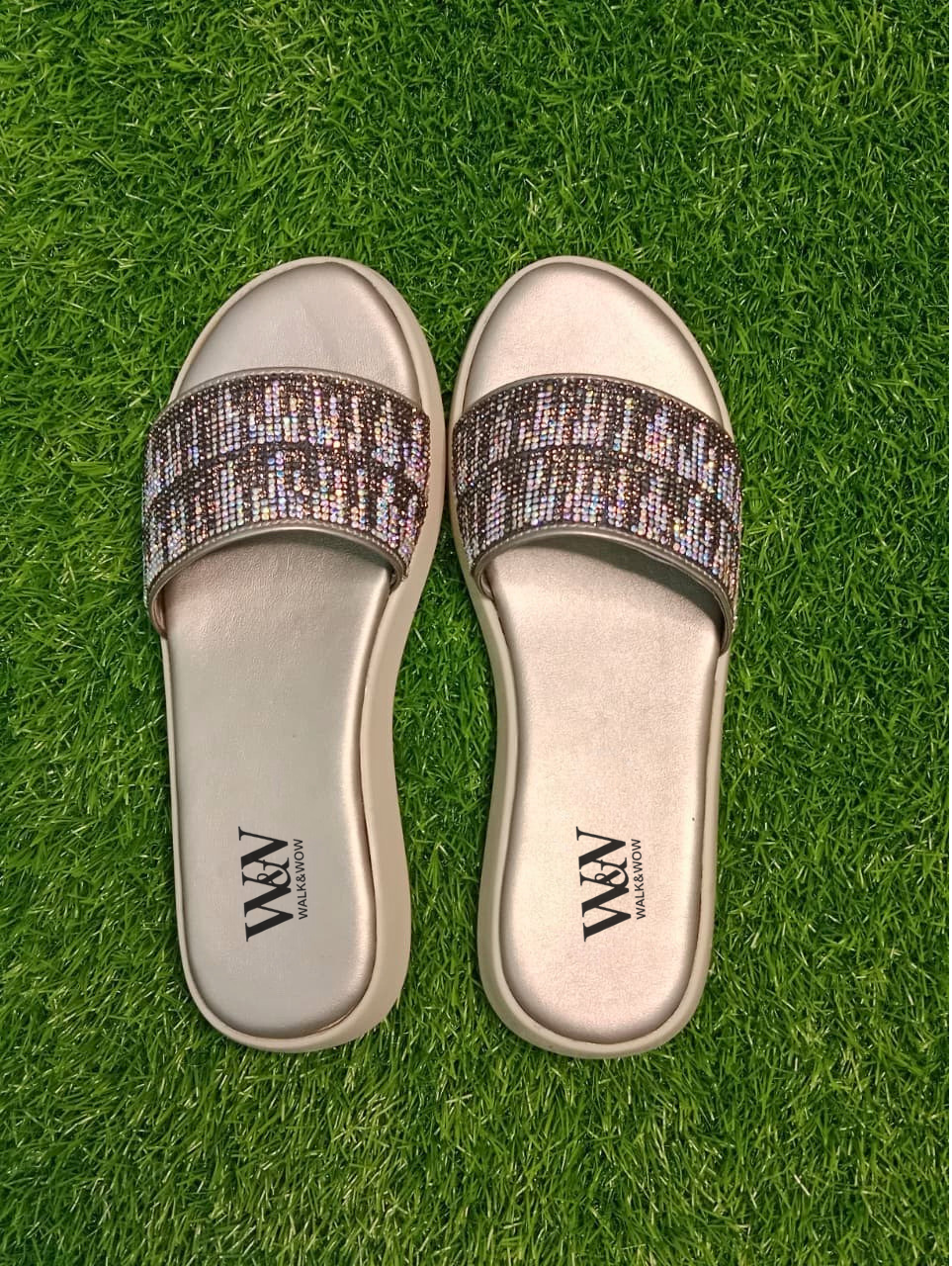 Gold Crystal Embellished Wedge Slipper