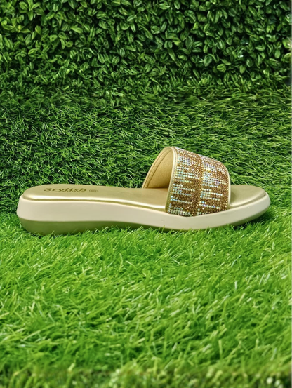 Gold Crystal Embellished Wedge Slipper