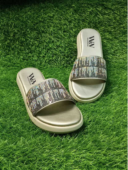 Gold Crystal Embellished Wedge Slipper