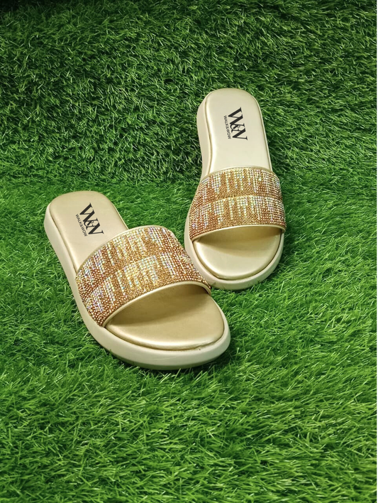 Gold Crystal Embellished Wedge Slipper