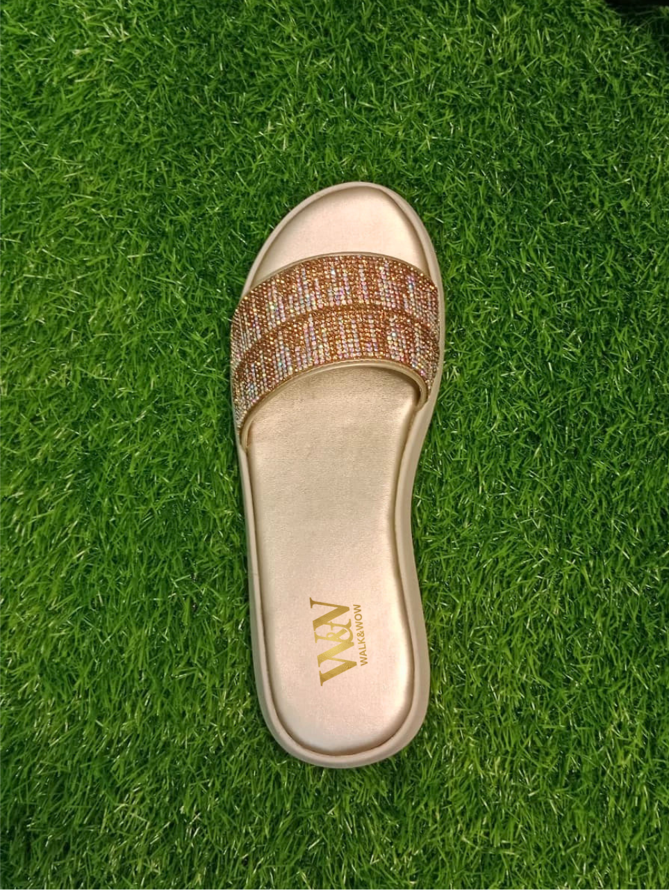 Gold Crystal Embellished Wedge Slipper