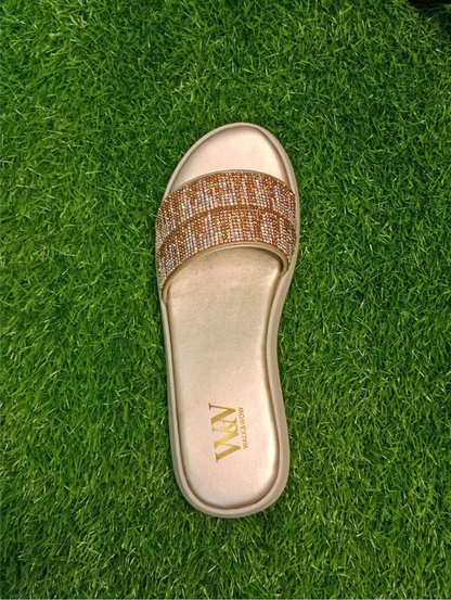 Gold Crystal Embellished Wedge Slipper