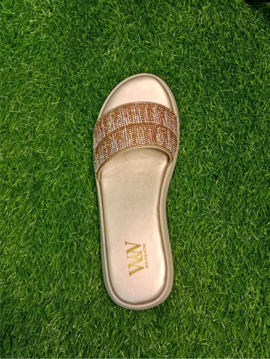 Gold Crystal Embellished Wedge Slipper