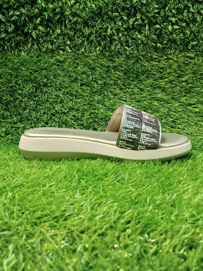 Gold Crystal Embellished Wedge Slipper