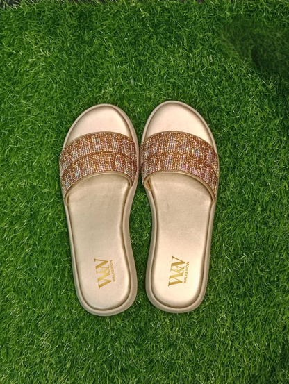 Gold Crystal Embellished Wedge Slipper